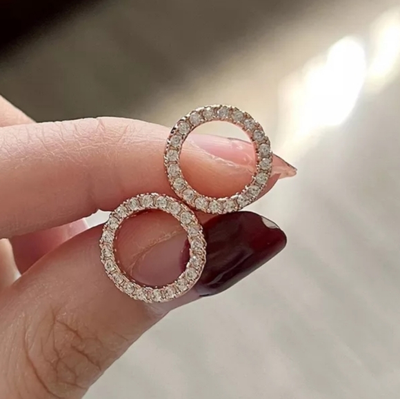 Rose Gold Round Cubic Zirconia Earrings - Picture 1 of 1